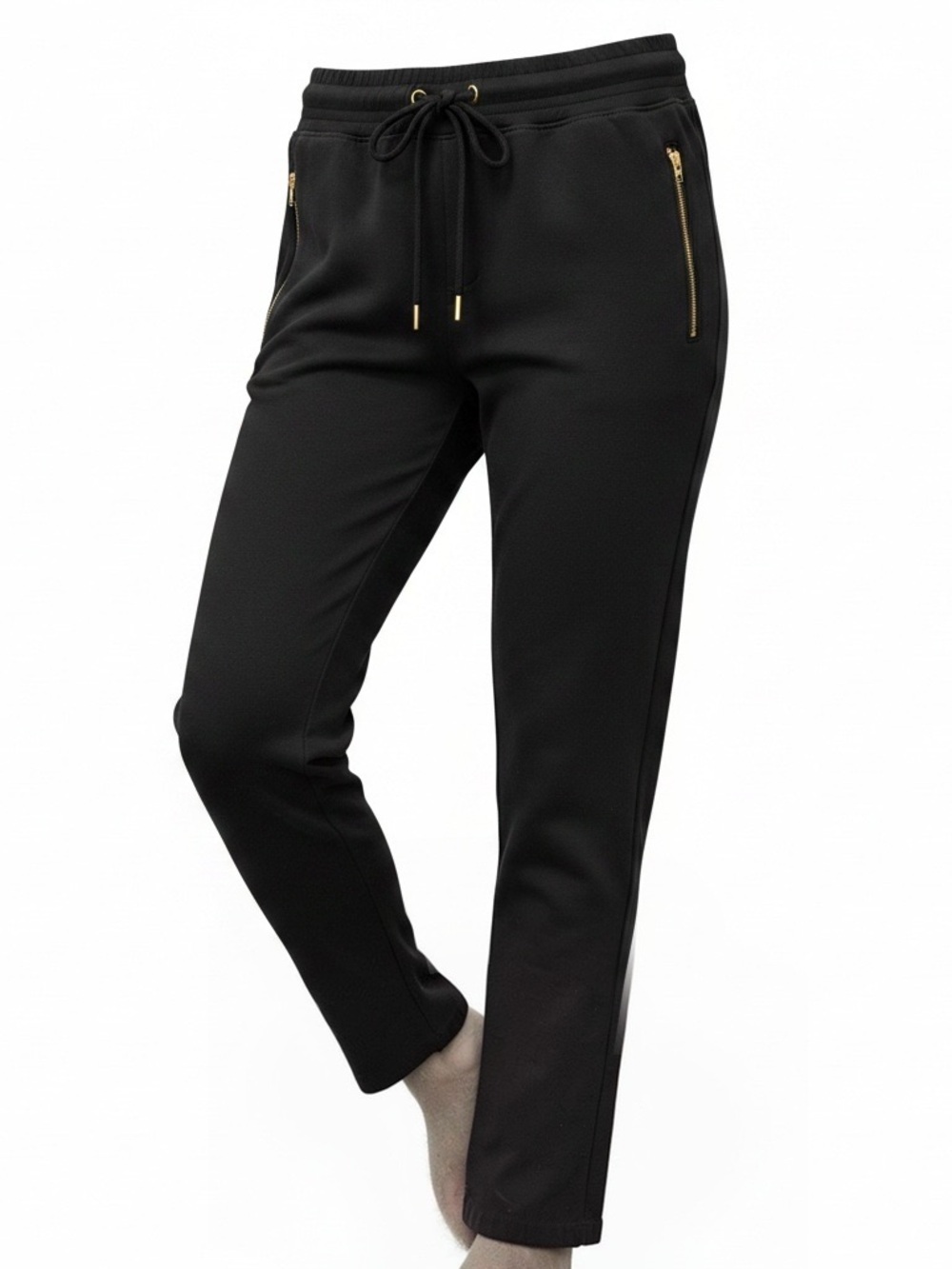 GUESS Mens Black Jogger Pants with Gold Zipper Accents